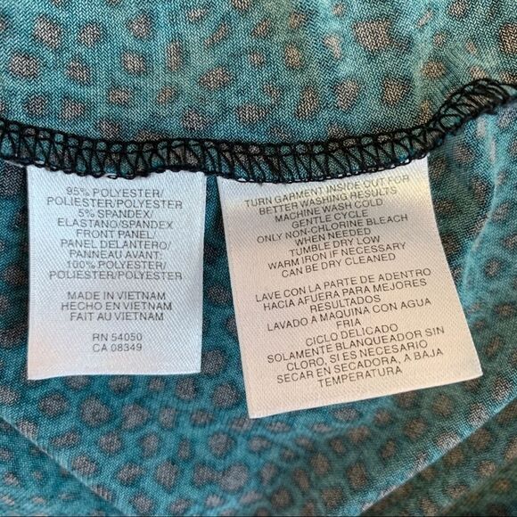 Jones New York green long sleeve snake print side ruching chiffon blouse size M - Picture 7 of 10